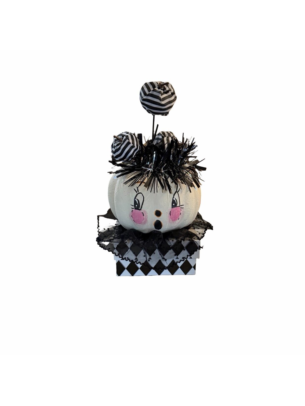 Vintage Retro Style HALLOWEEN Jack O' Lantern Head on Box Handmade Black White